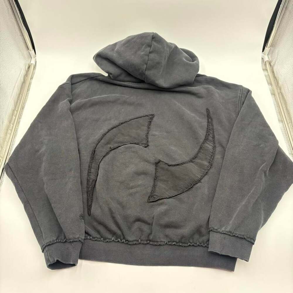 STWD Washed Black Raw Hem Graphic Hoodie Size M